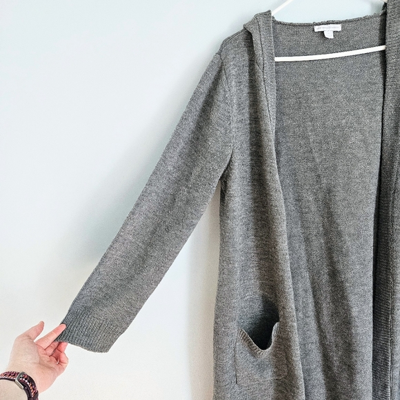 NY&Co. Light Grey Open Front Hooded Wooly Acrylic Cardigan w/ Big Pockets Sz XL - Picture 2 of 7